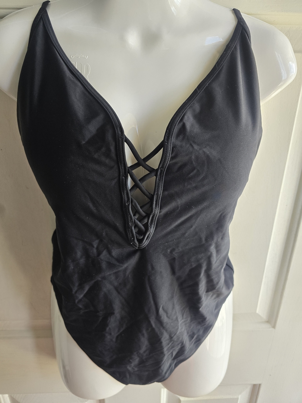 Hollister Black One-Piece Swimsuit with Crisscross Plunge